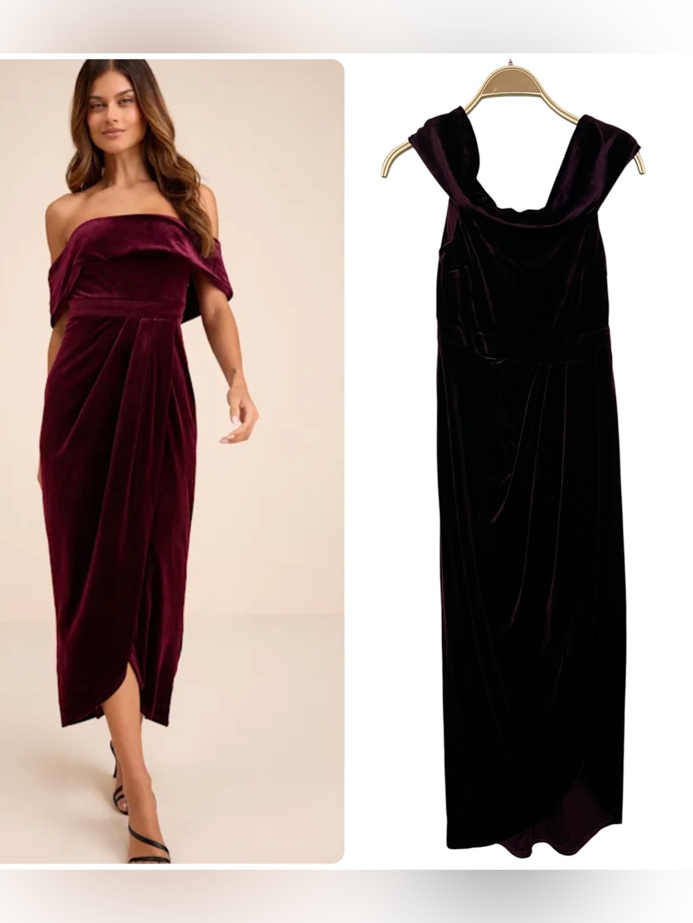 New Lulus I’m Enchanted Burgundy Off-Shoulder Velvet Midi Dress XS